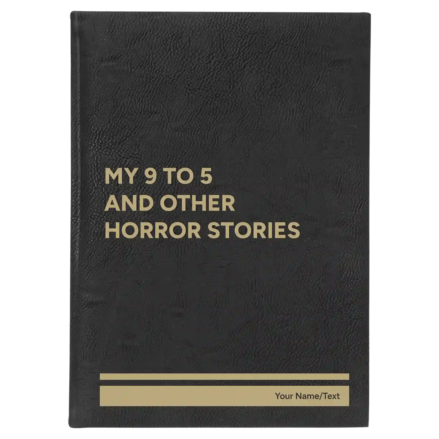Large black/gold leatherette sketch book laser etched with '9 to 5 Horror' design