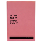 Large pink leatherette sketch book laser etched with 'File it Under' design
