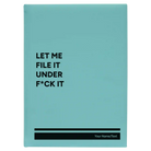Large teal leatherette journal laser etched with 'File it Under' design