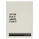 Large white leatherette sketch book laser etched with 'File it Under' design