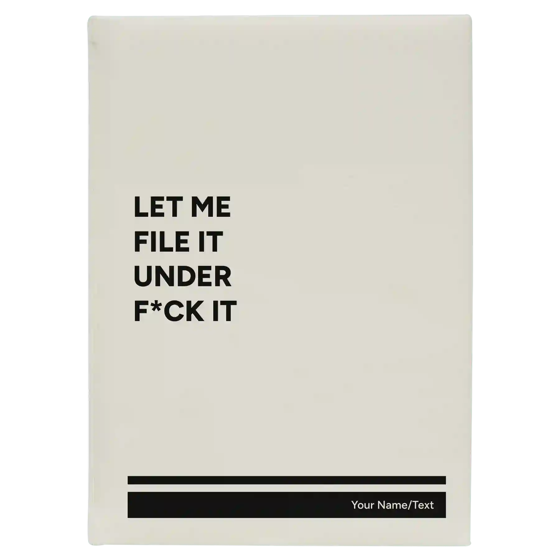 Large white leatherette sketch book laser etched with 'File it Under' design