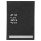 Large black/silver leatherette journal laser etched with 'File it Under' design
