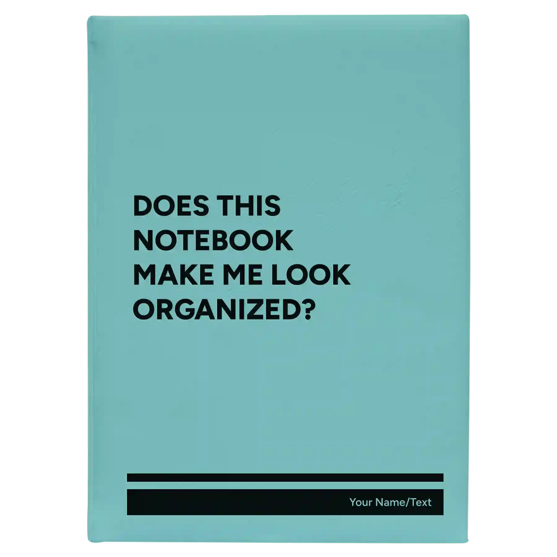 Large teal leatherette sketch book laser etched with 'Look Organized' design
