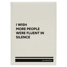 Large white leatherette journal laser etched with 'Fluent in Silence' design
