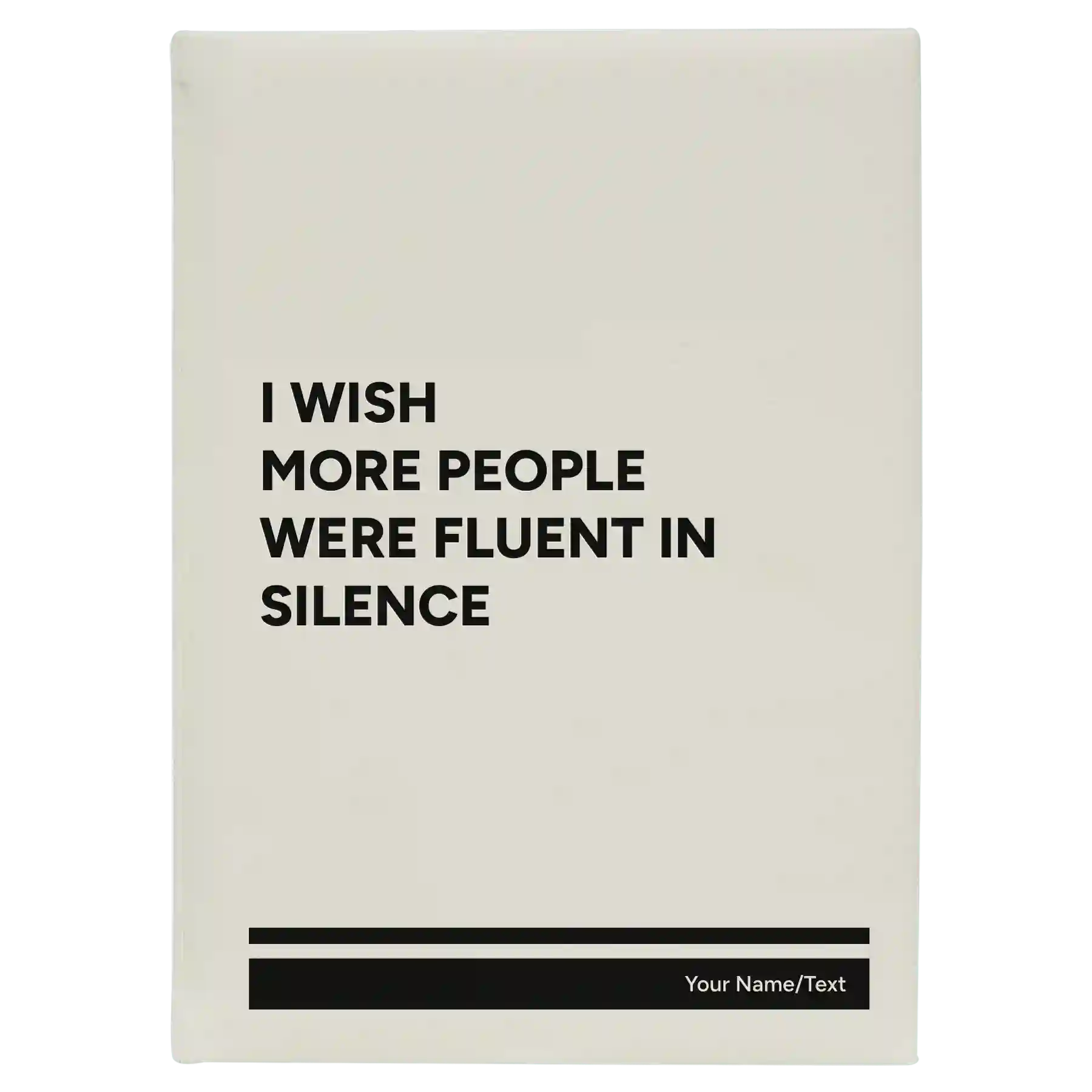 Large white leatherette journal laser etched with 'Fluent in Silence' design