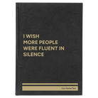Large black/gold leatherette sketch book laser etched with 'Fluent in Silence' design