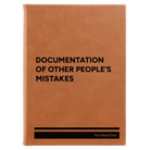 Large rawhide leatherette sketch book laser etched with 'Other Peoples Mistakes' design