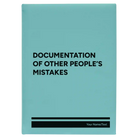 Large teal leatherette sketch book laser etched with 'Other Peoples Mistakes' design