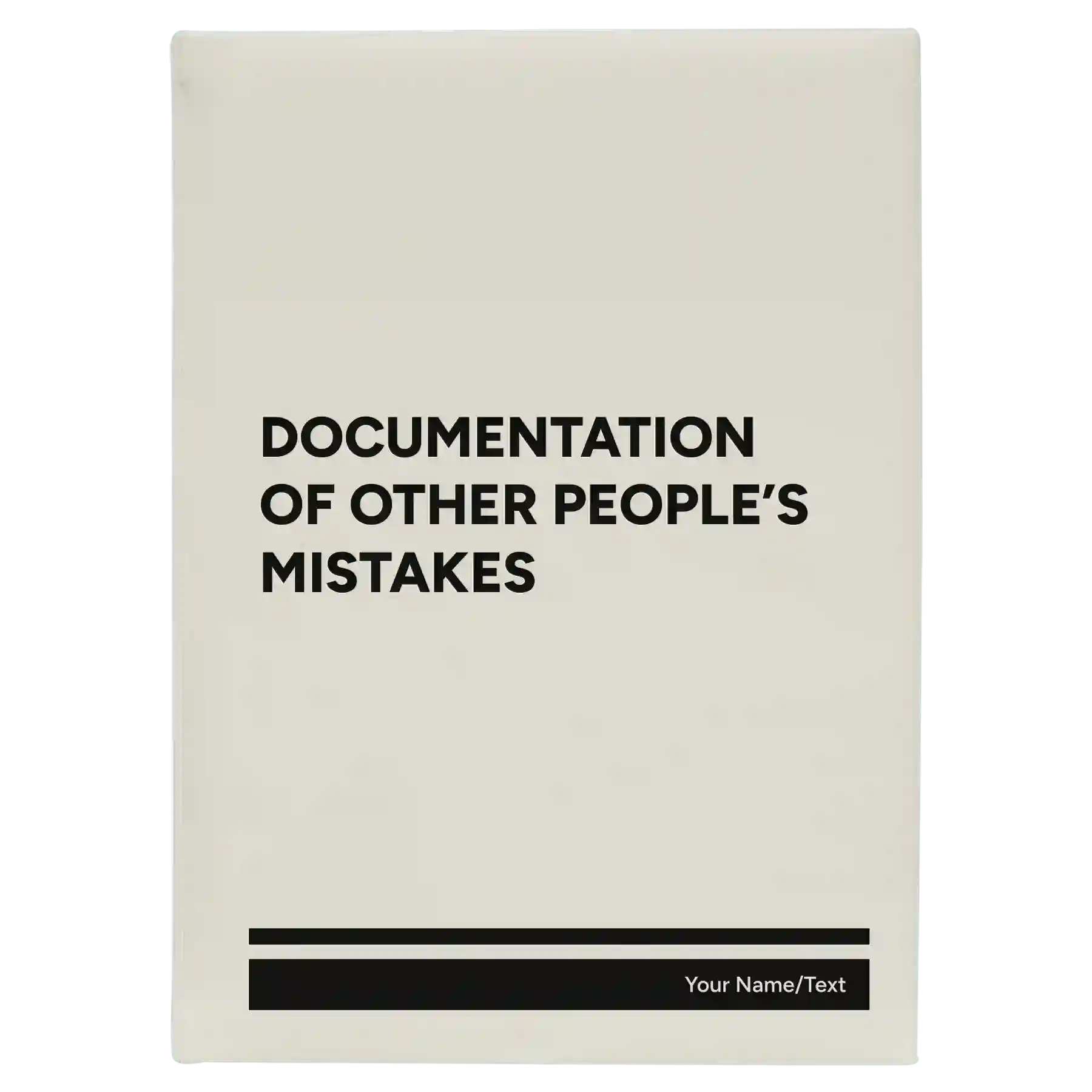 Large white leatherette sketch book laser etched with 'Other Peoples Mistakes' design