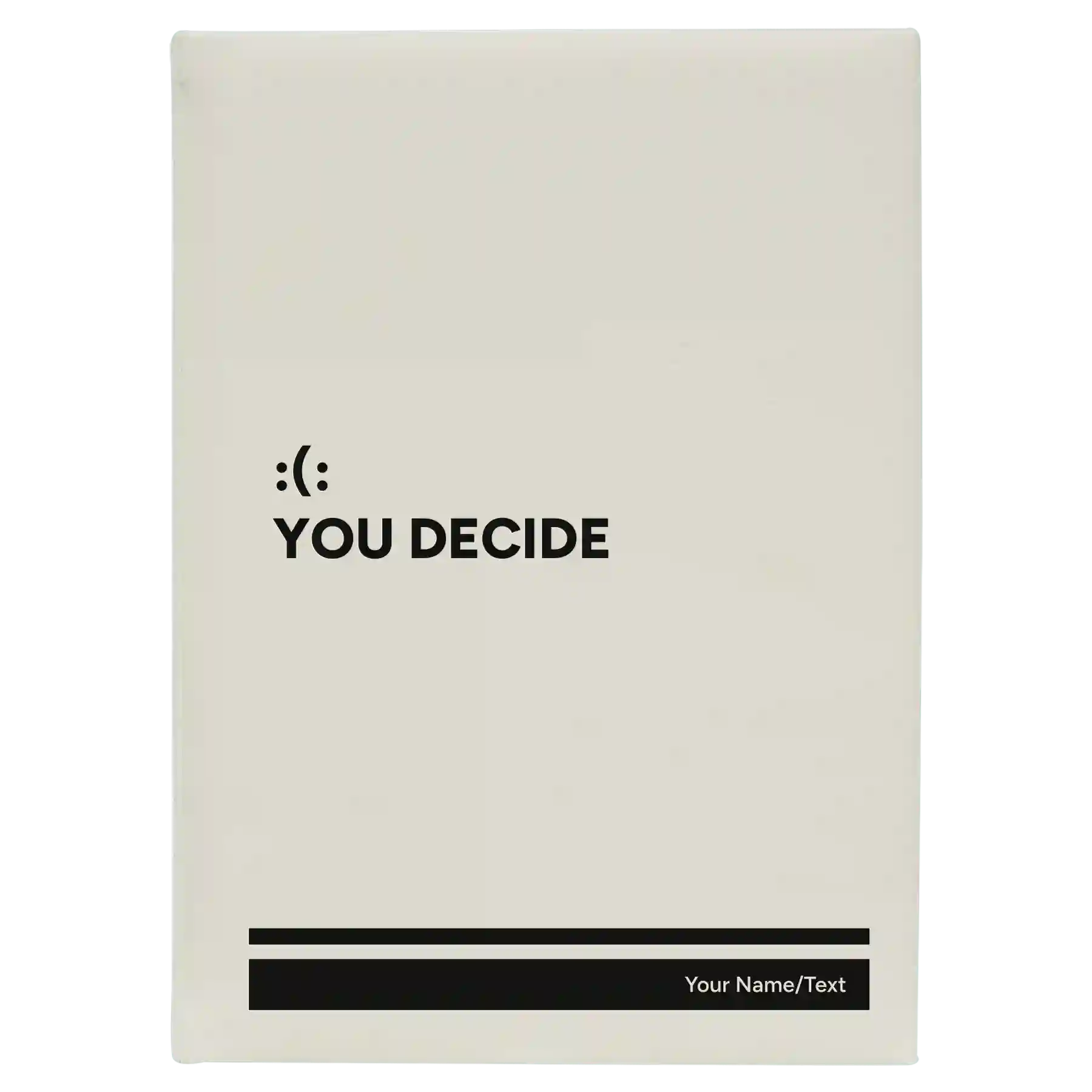 Large white leatherette sketch book laser etched with 'You Decide' design