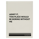 Large white leatherette journal laser etched with 'Boring Without Me' design