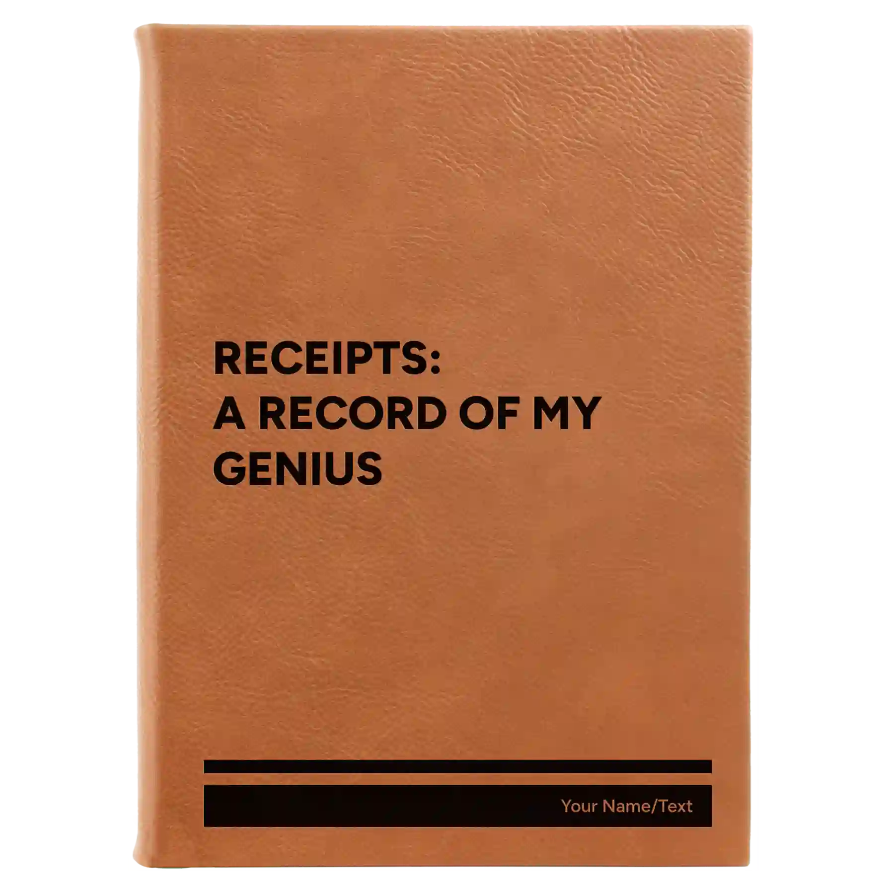 Large rawhide leatherette sketch book laser etched with 'My Genius' design