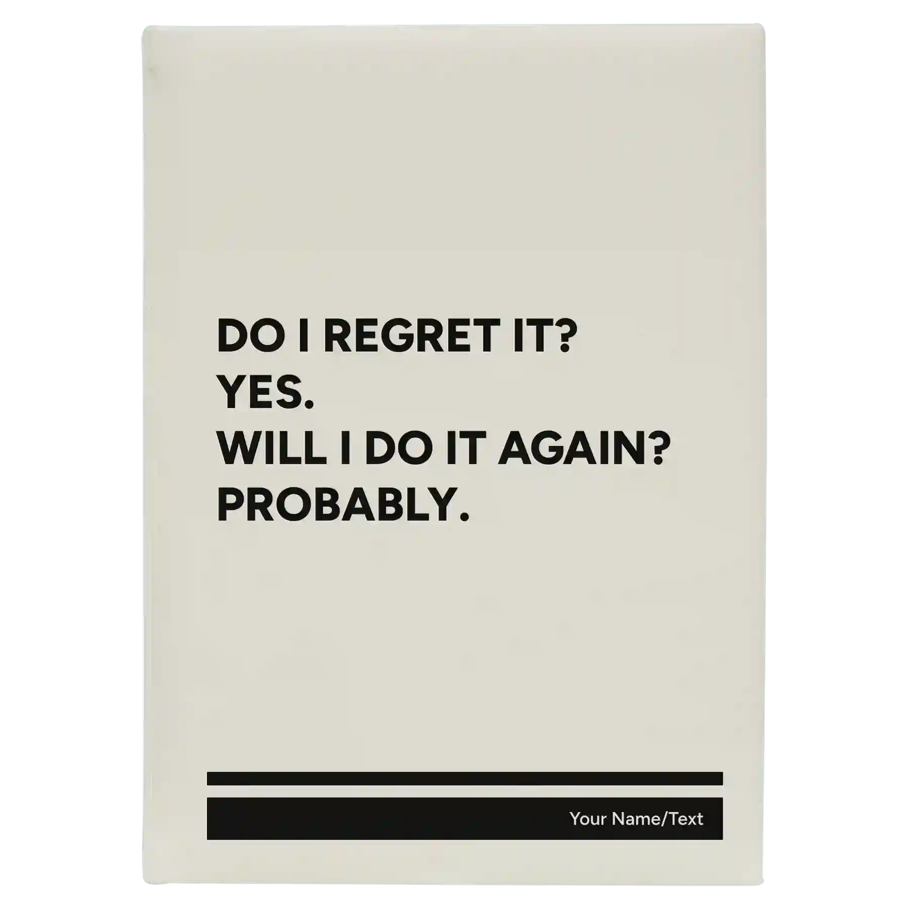 Large white leatherette journal laser etched with 'Regret It' design