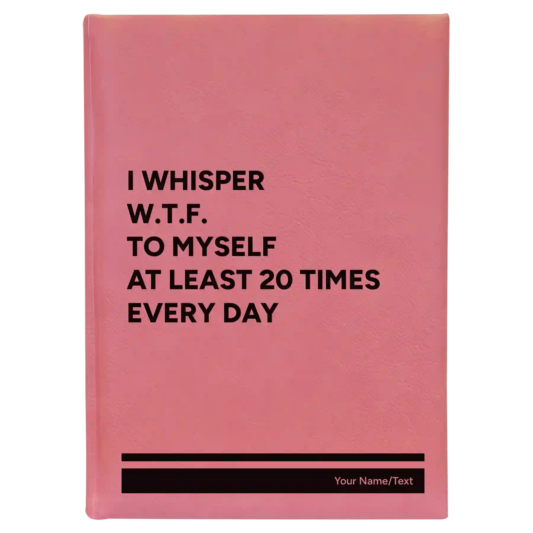 Large pink leatherette sketch book laser etched with 'Whisper WTF' design