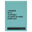 Large teal leatherette sketch book laser etched with 'Whisper WTF' design