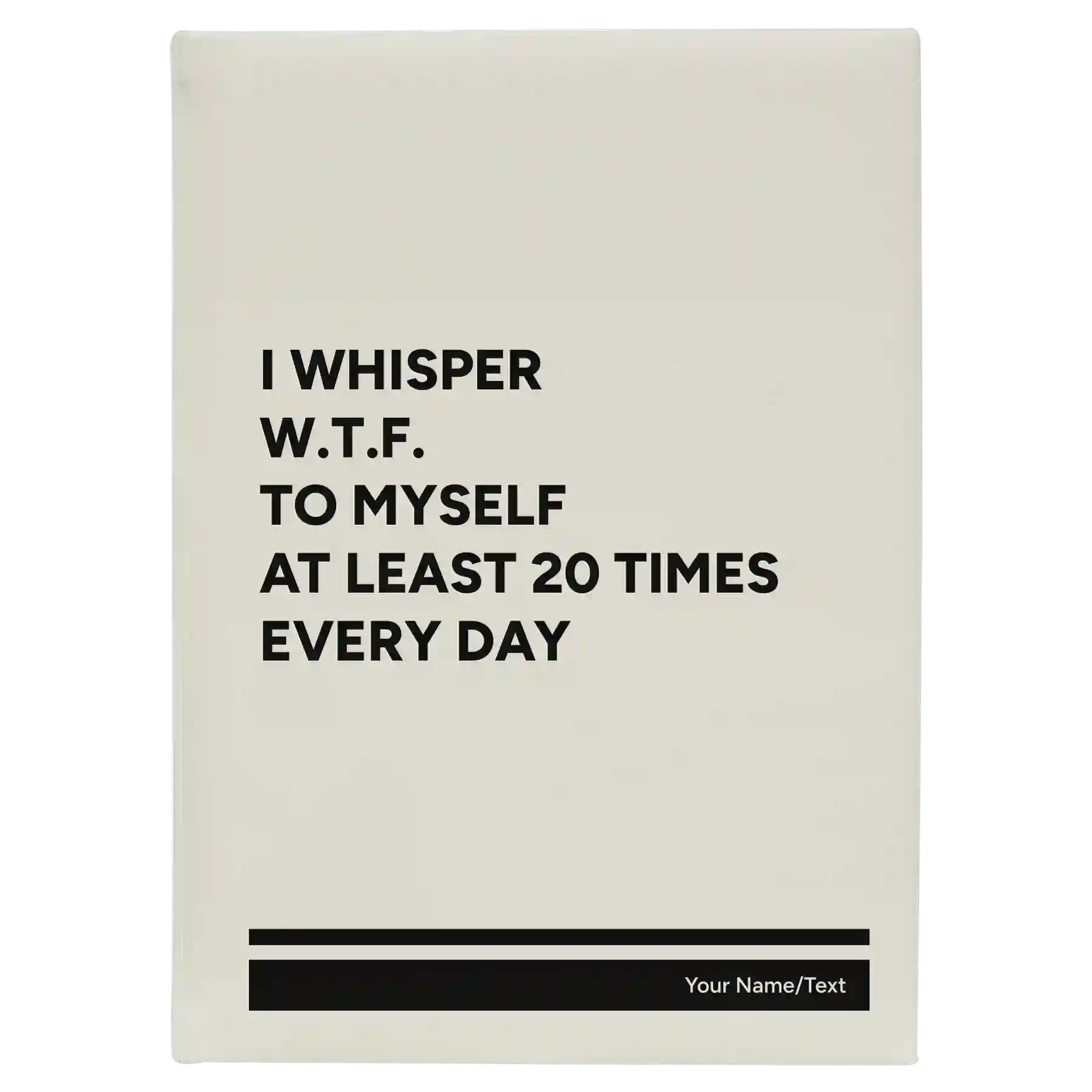 Large white leatherette journal laser etched with 'Whisper WTF' design