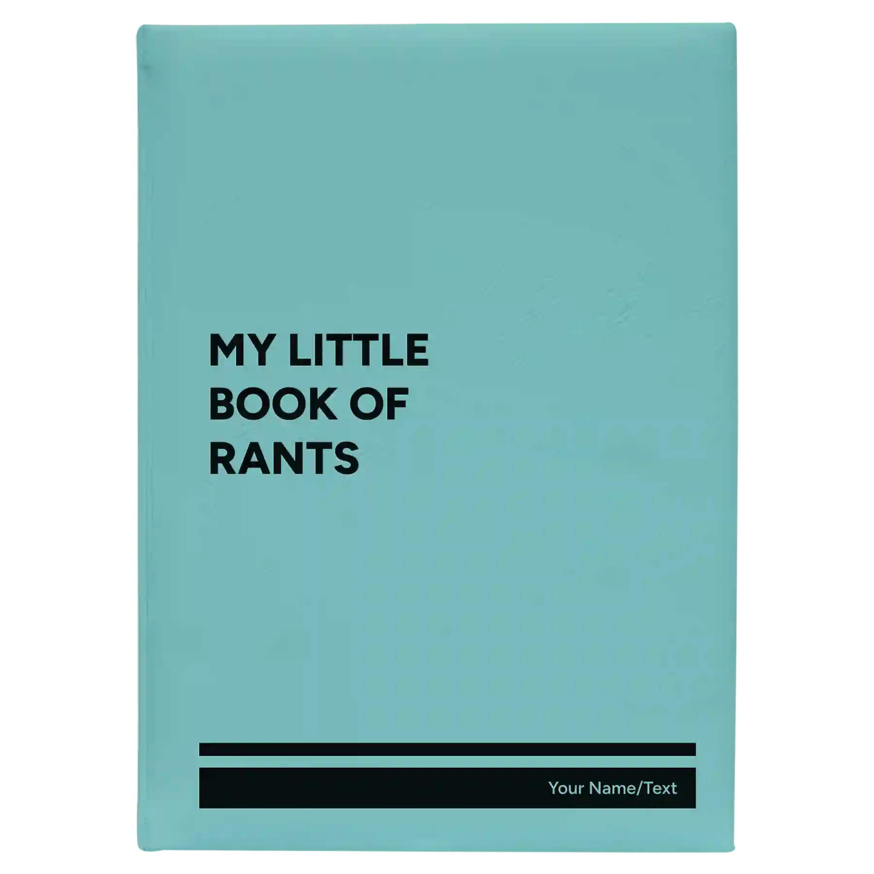 Large teal leatherette sketch book laser etched with 'Book of Rants' design