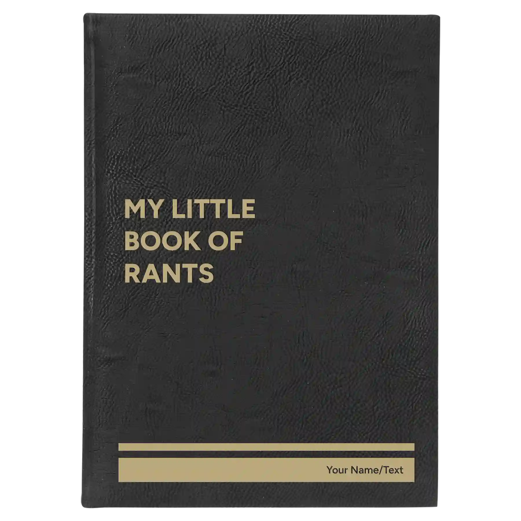 Large black/gold leatherette sketch book laser etched with 'Book of Rants' design