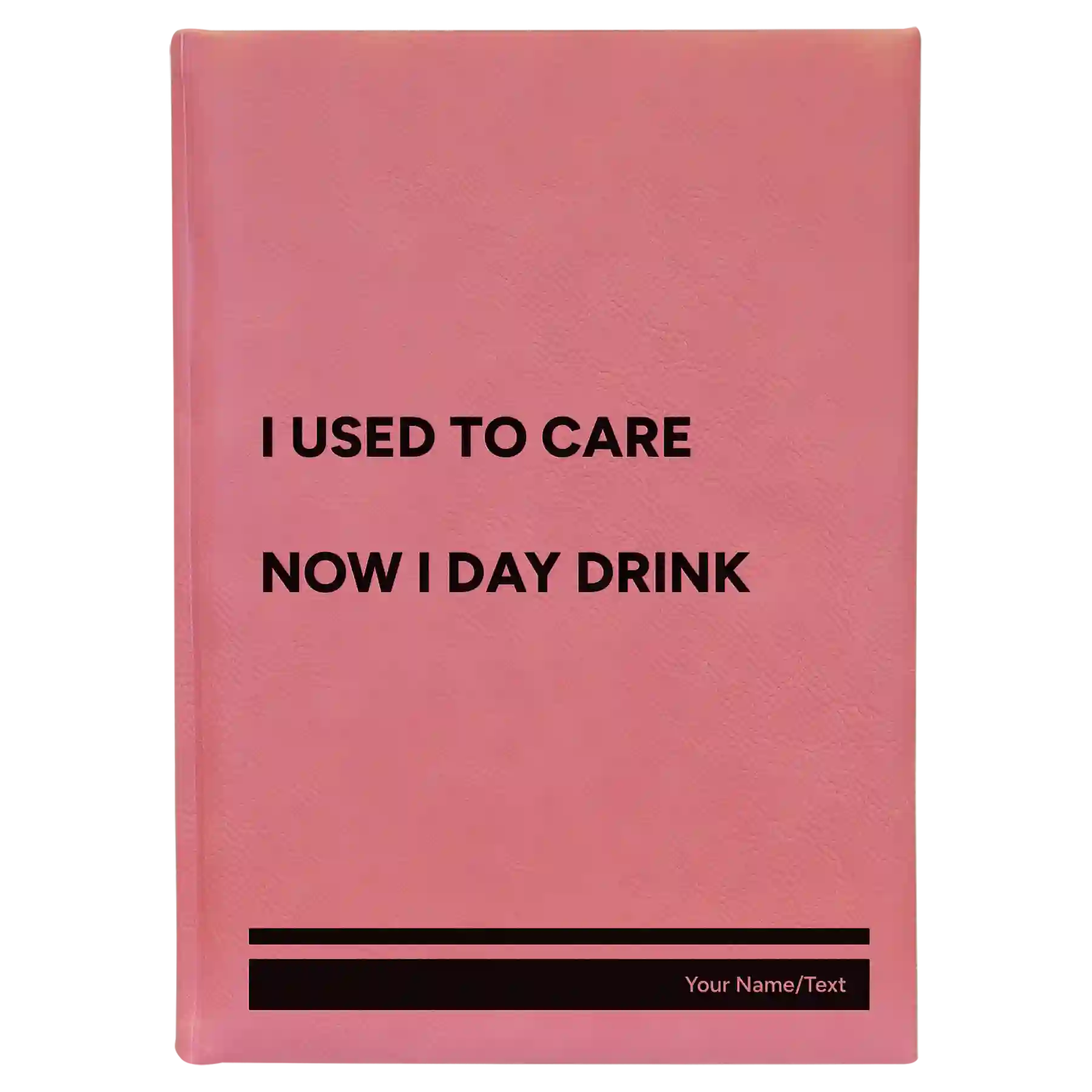 Large pink leatherette sketch book laser etched with 'Day Drink' design