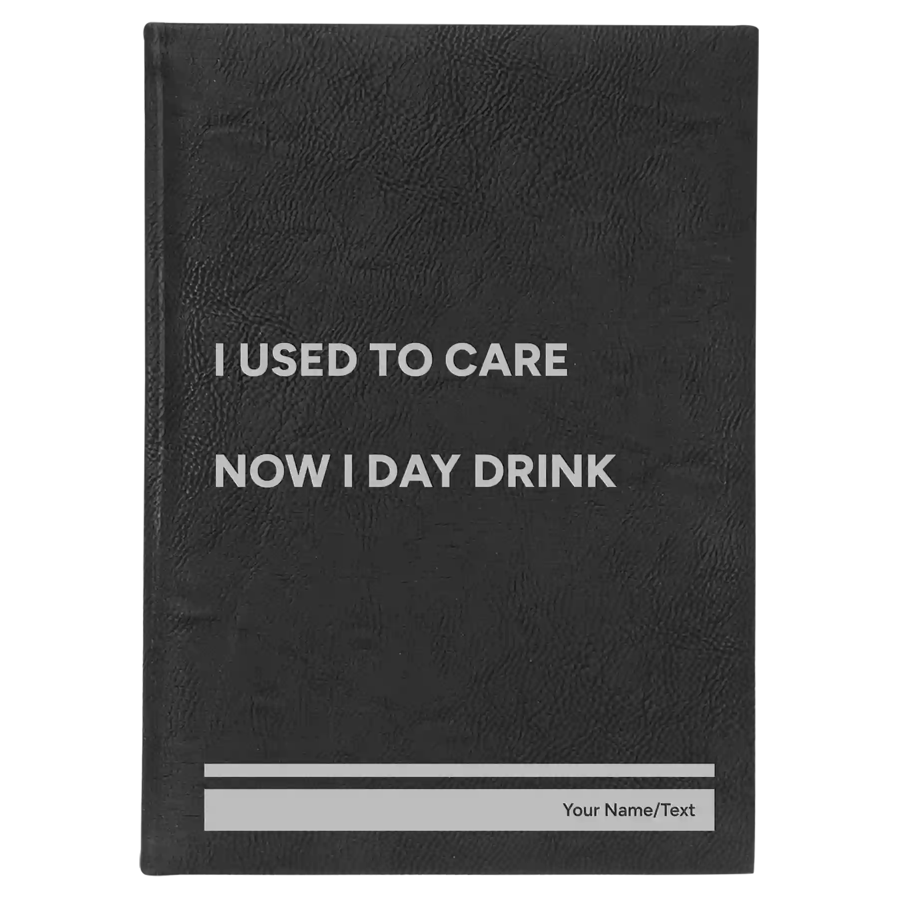 Large black/silver leatherette journal laser etched with 'Day Drink' design