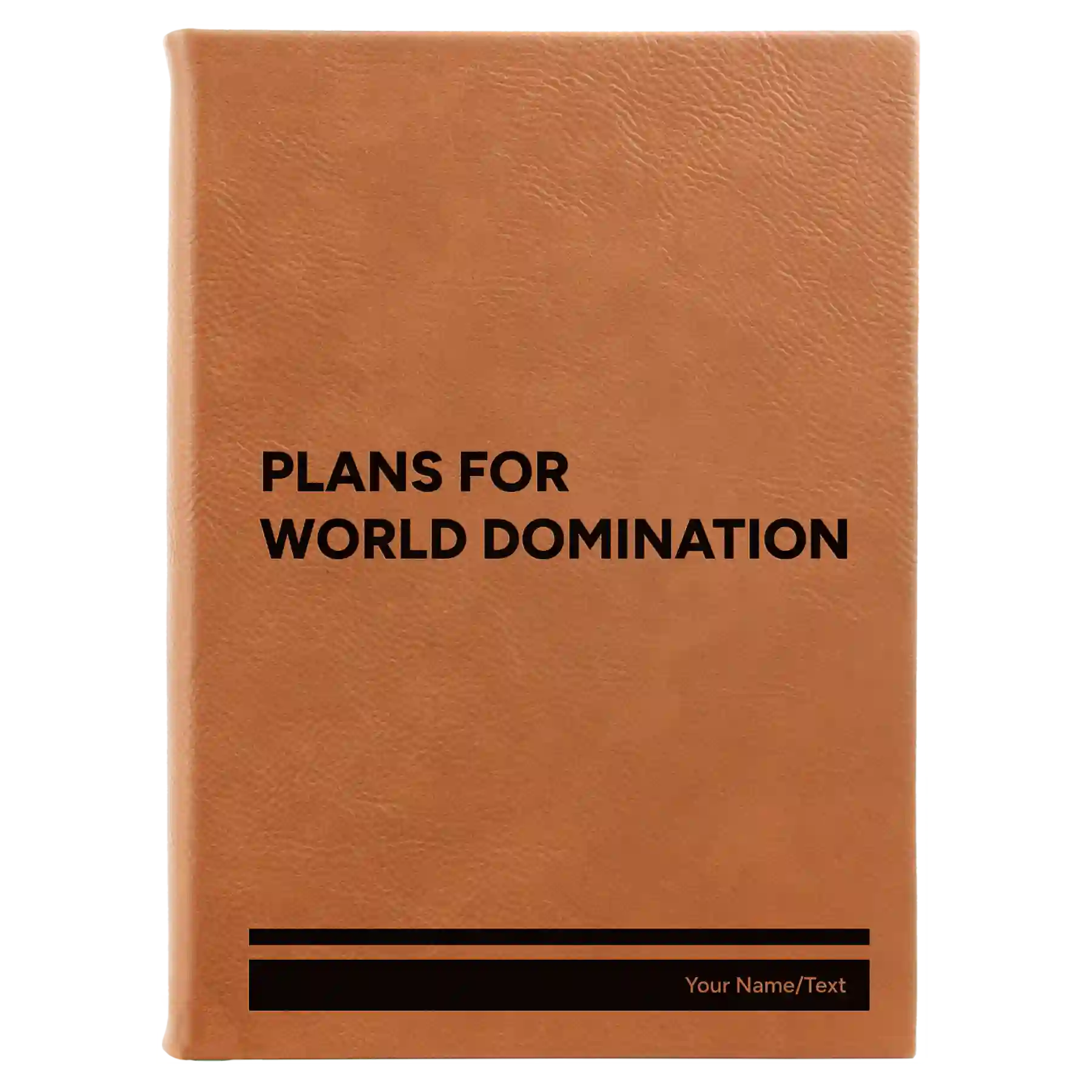 Large rawhide leatherette journal laser etched with 'World Domination' design