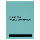 Large teal leatherette sketch book laser etched with 'World Domination' design