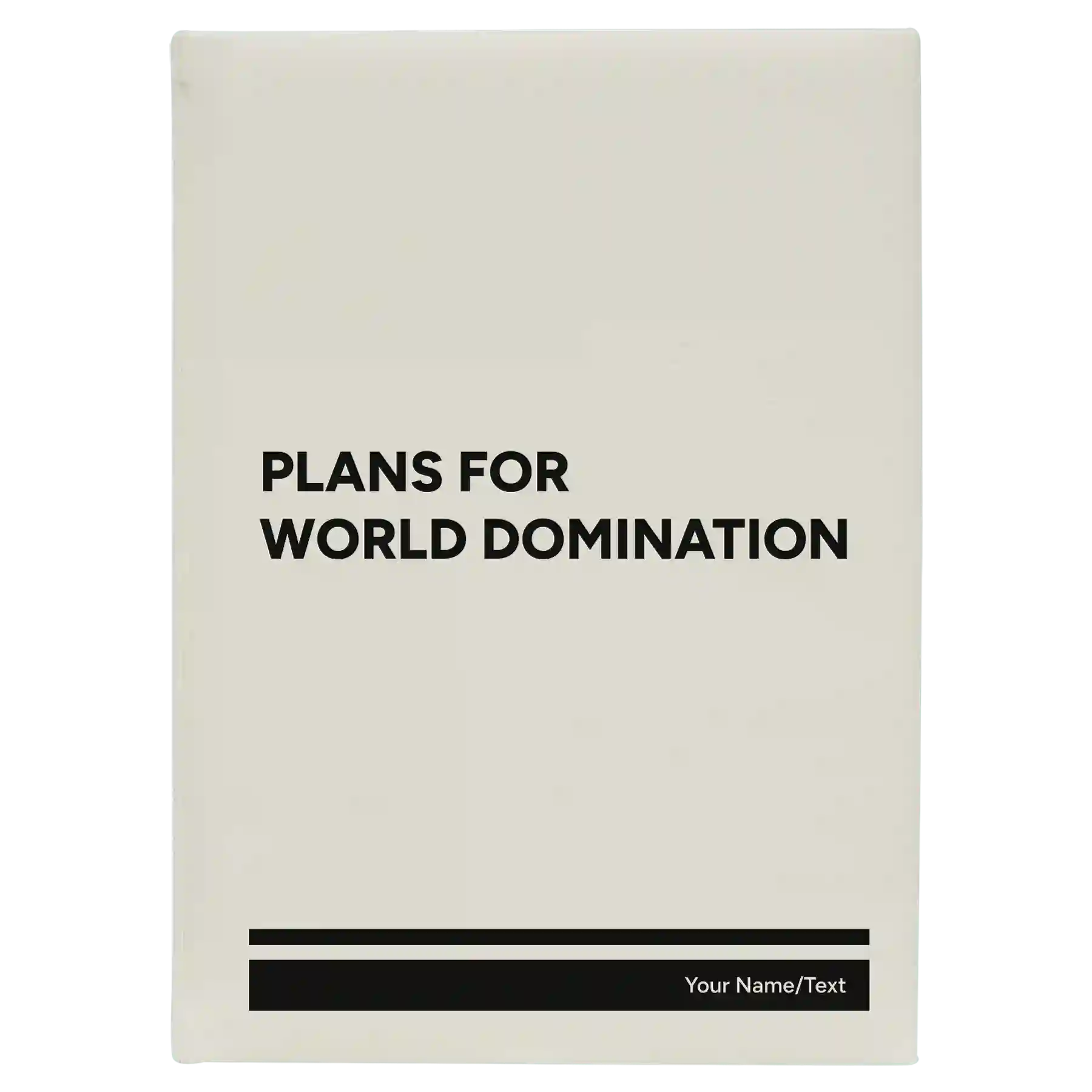 Large white leatherette journal laser etched with 'World Domination' design