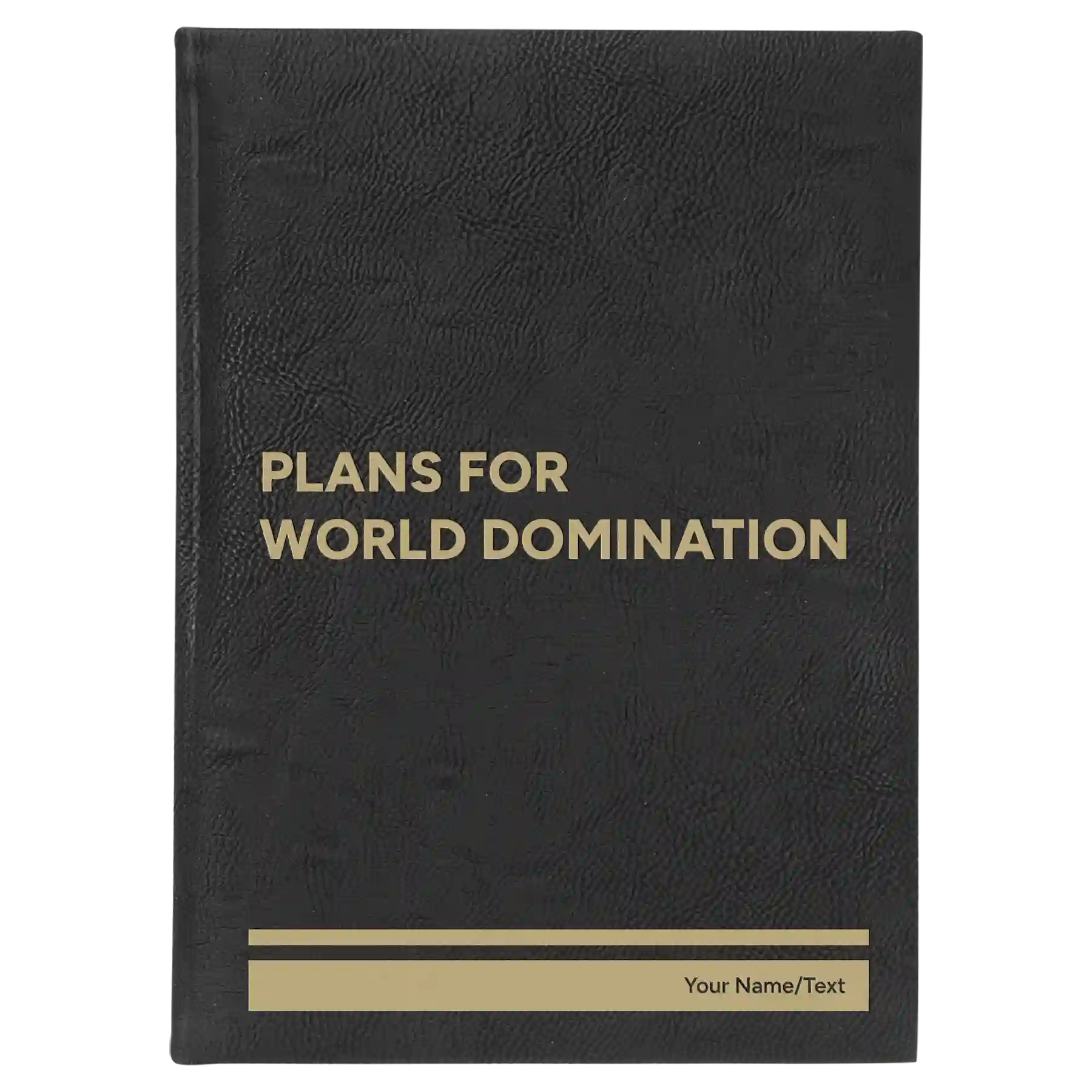 Large black/gold leatherette journal laser etched with 'World Domination' design