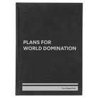 Large black/silver leatherette journal laser etched with 'World Domination' design