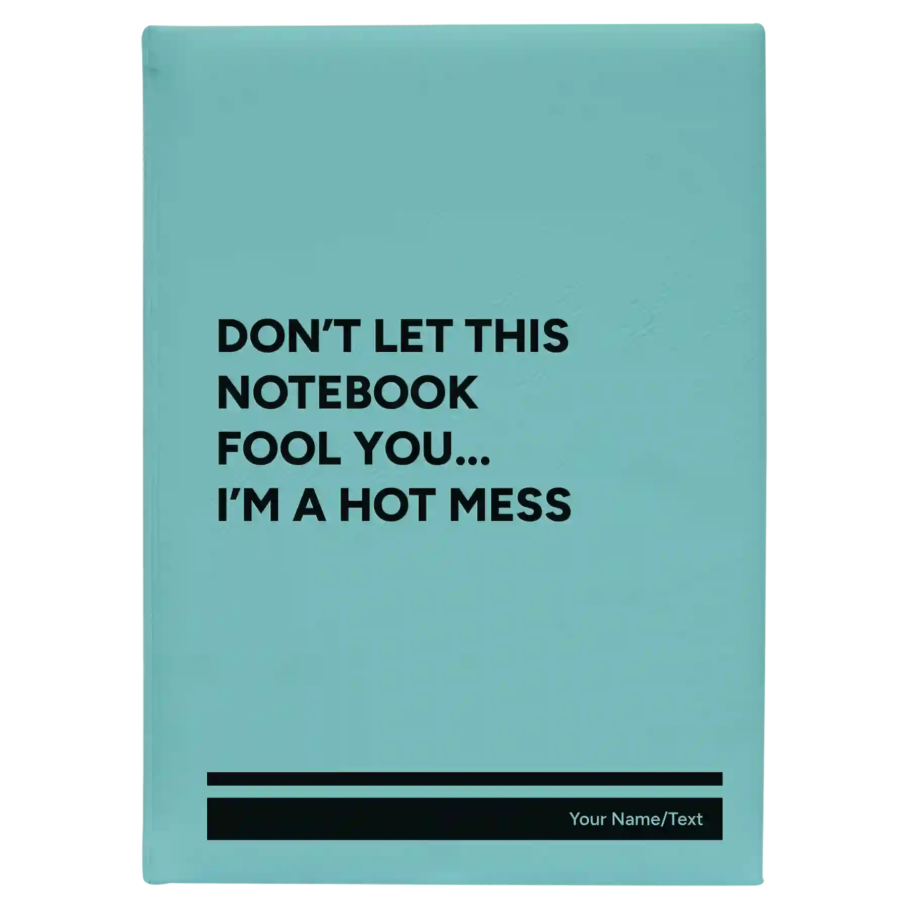 Large teal leatherette journal laser etched with 'Hot Mess' design