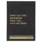 Large black/gold leatherette sketch book laser etched with 'Hot Mess' design