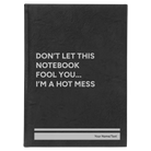 Large black/silver leatherette sketch book laser etched with 'Hot Mess' design