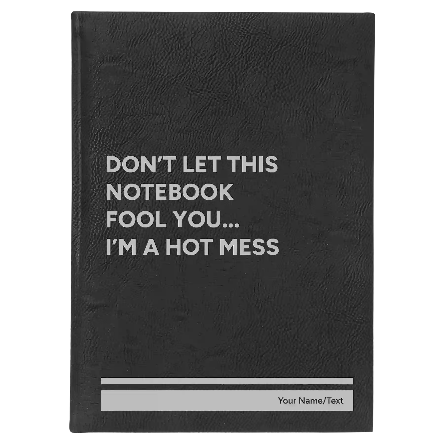Large black/silver leatherette sketch book laser etched with 'Hot Mess' design