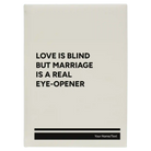 Large white leatherette sketch book laser etched with 'Love is Blind' design