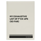 Large white leatherette sketch book laser etched with 'My Exhaustive List of Fuck Ups' design