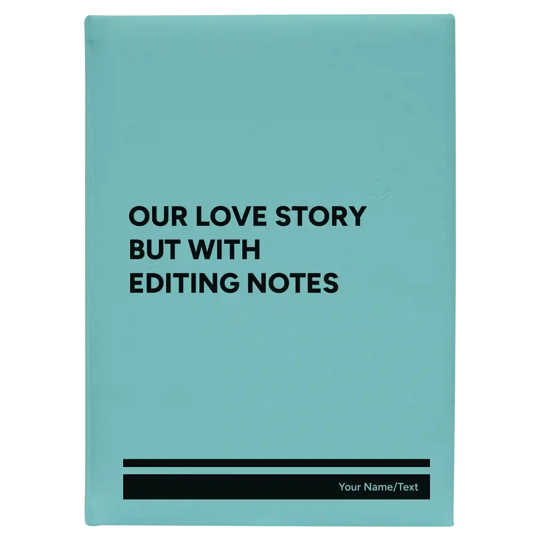 Large teal leatherette journal laser etched with 'Our Love Story' design