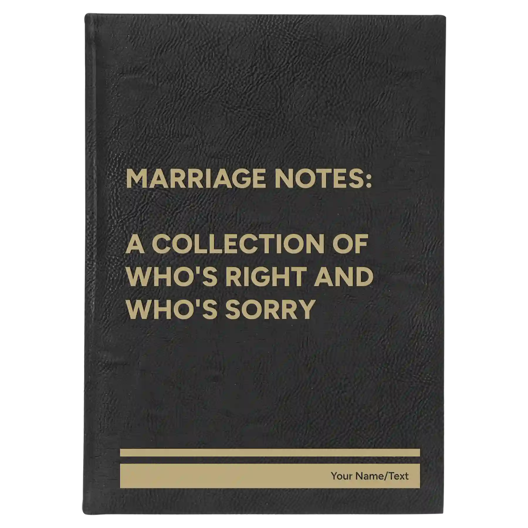 Large black/gold leatherette sketch book laser etched with 'Marriage Notes' design