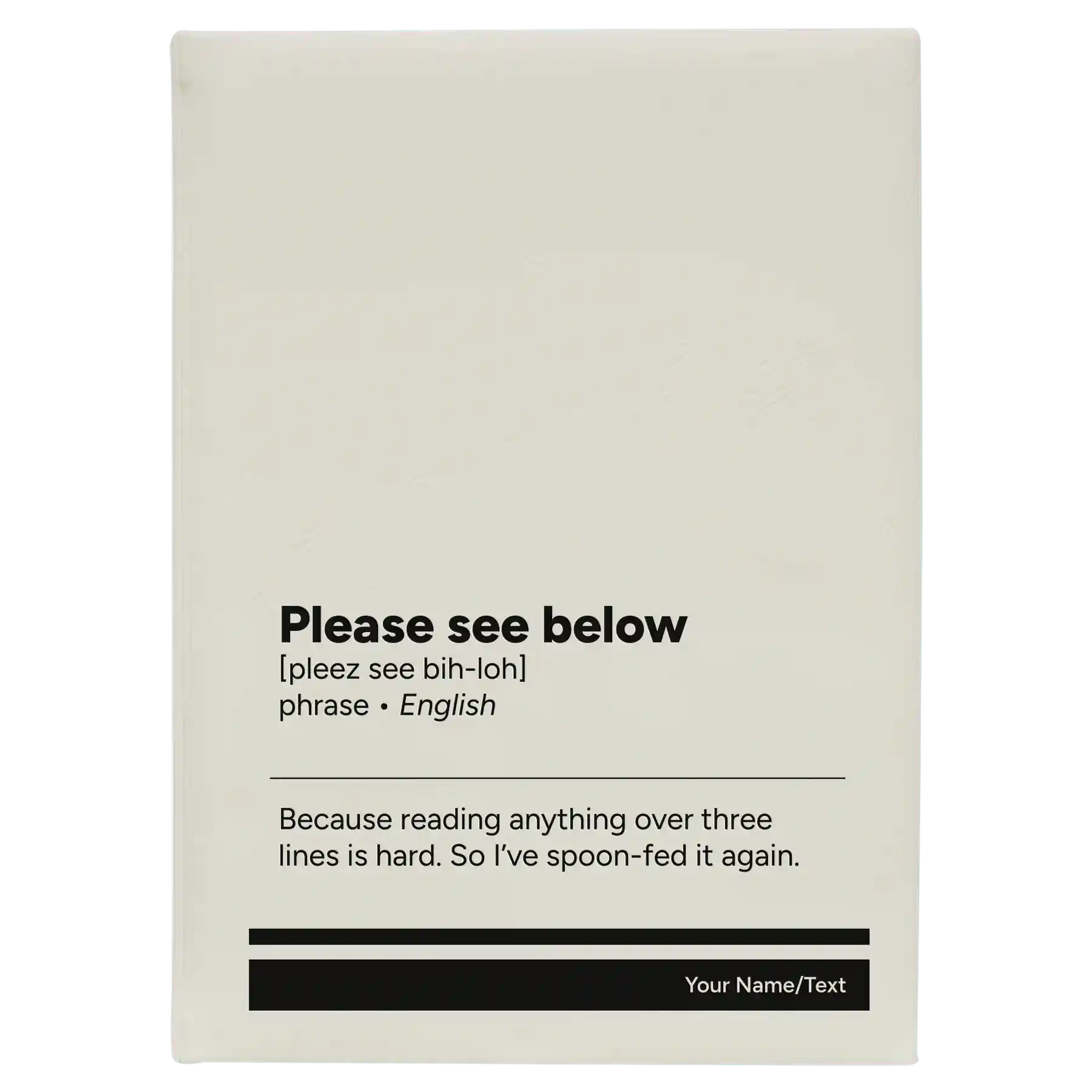 Large white leatherette sketch book laser etched with 'Per My Last Email' design