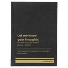 Large black/gold leatherette sketch book laser etched with 'Let Me Know Your Thoughts' design