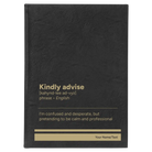 Large black/gold leatherette sketch book laser etched with 'Kindly Advise' design