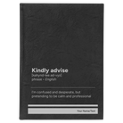 Large black/silver leatherette journal laser etched with 'Kindly Advise' design