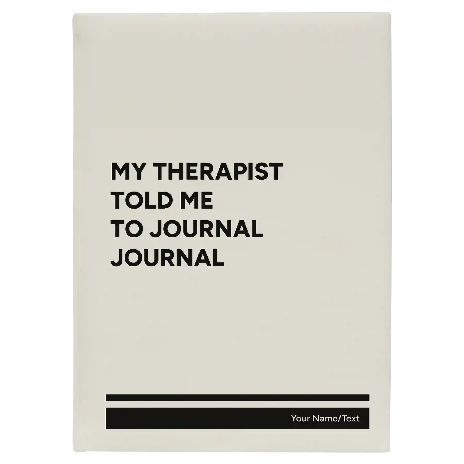 Large white leatherette sketch book laser etched with 'My therapist told me to journal' design