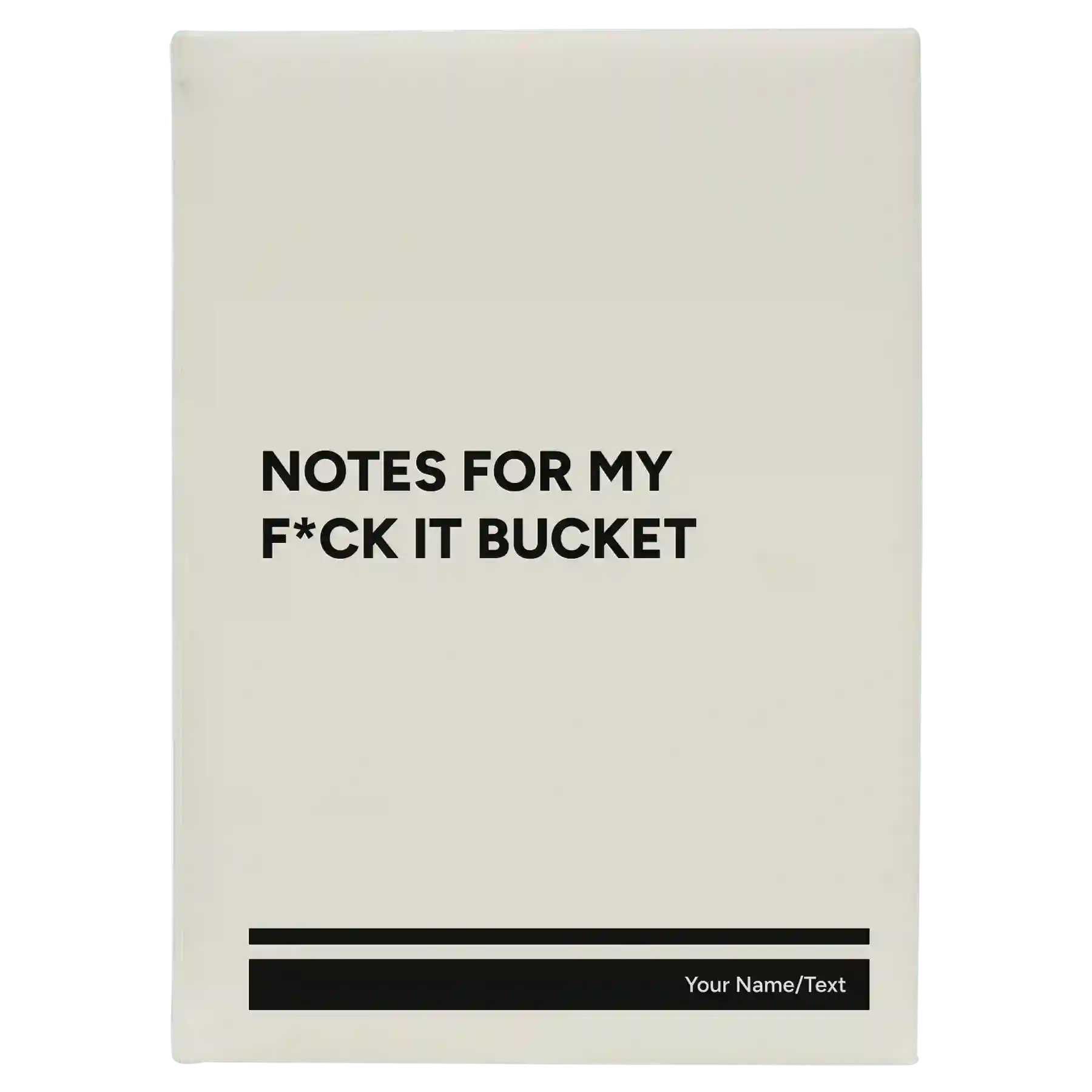 Large white leatherette journal laser etched with 'Notes for my fck it bucket' design