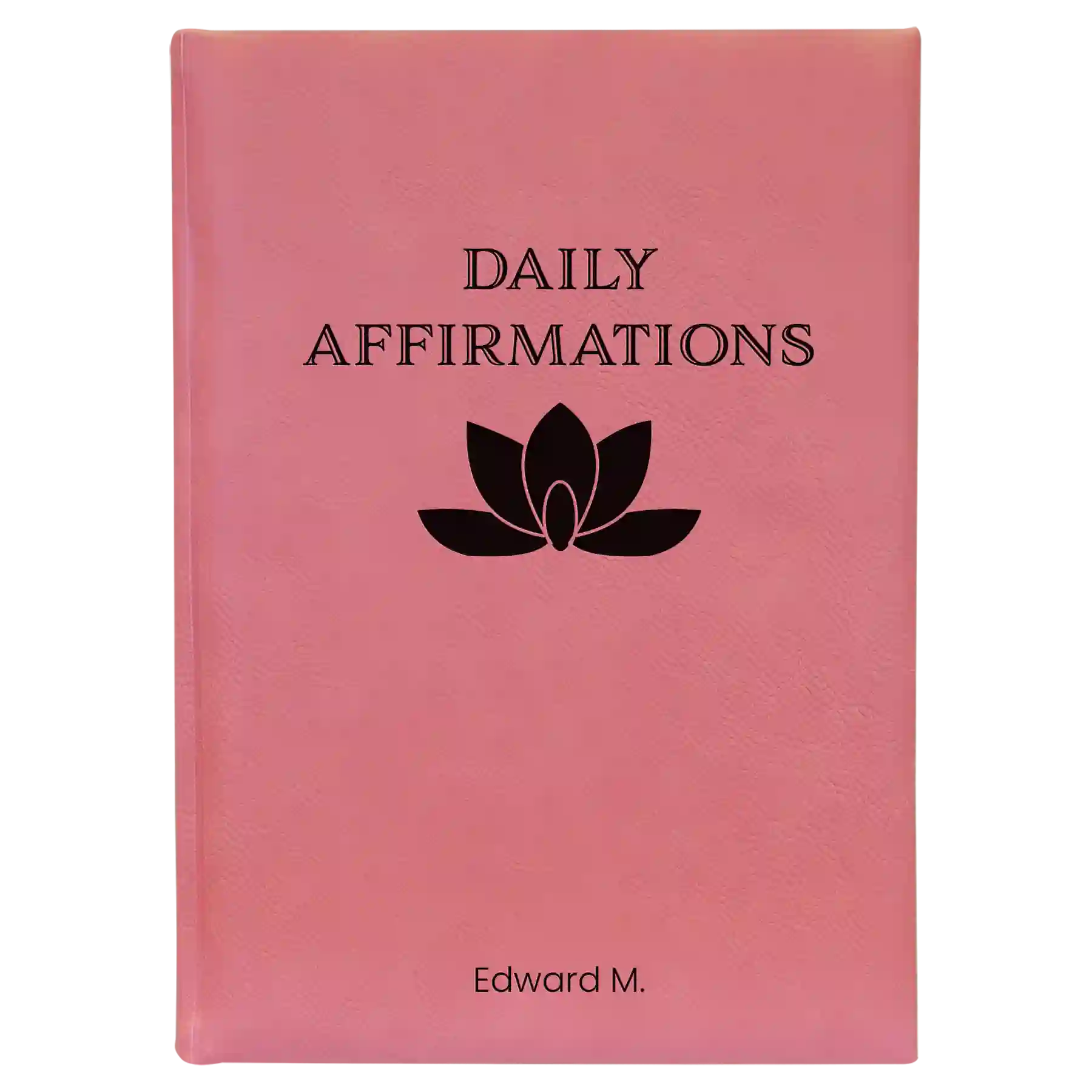 Large pink leatherette sketch book laser etched with 'Daily Affirmations' design
