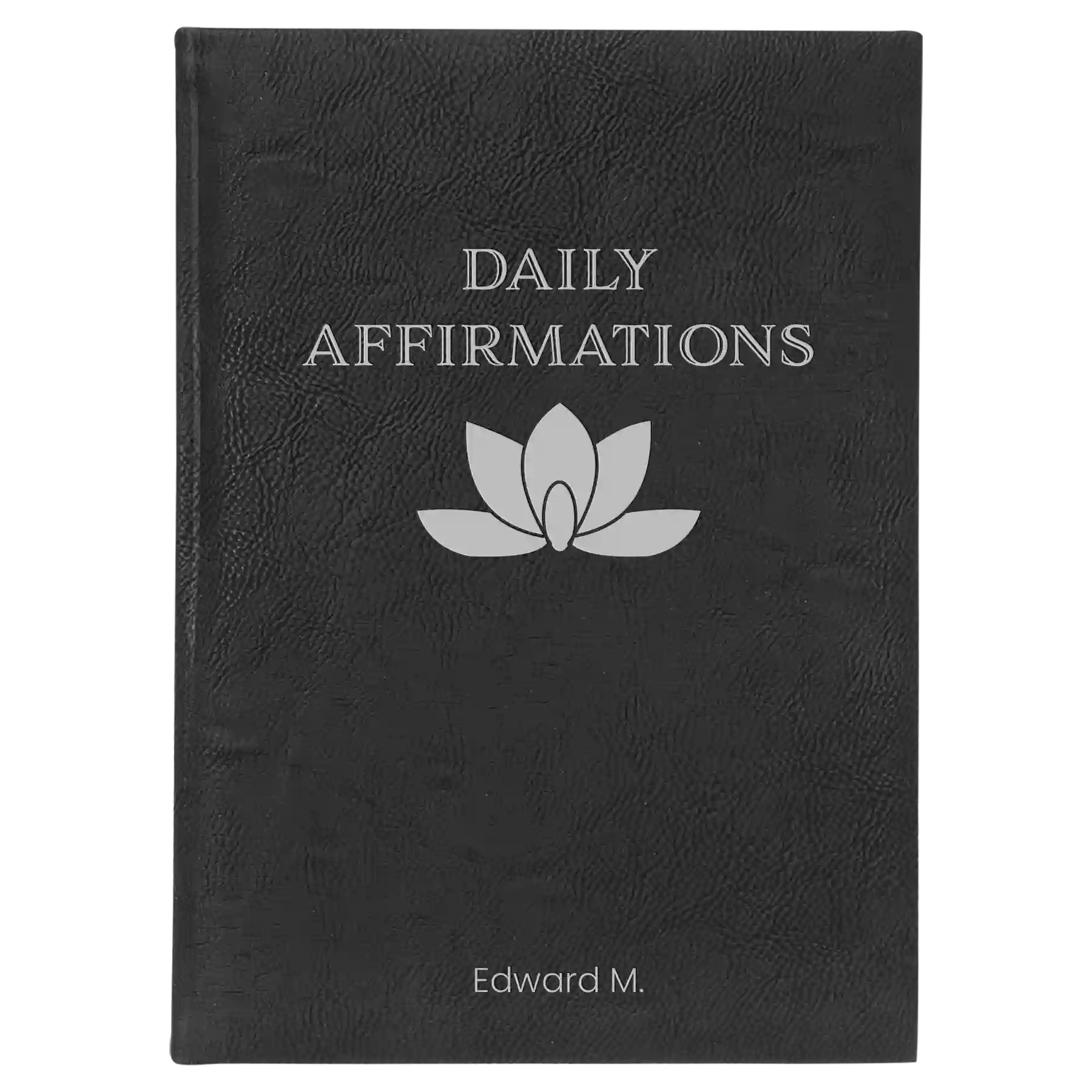 Large black/silver leatherette sketch book laser etched with 'Daily Affirmations' design