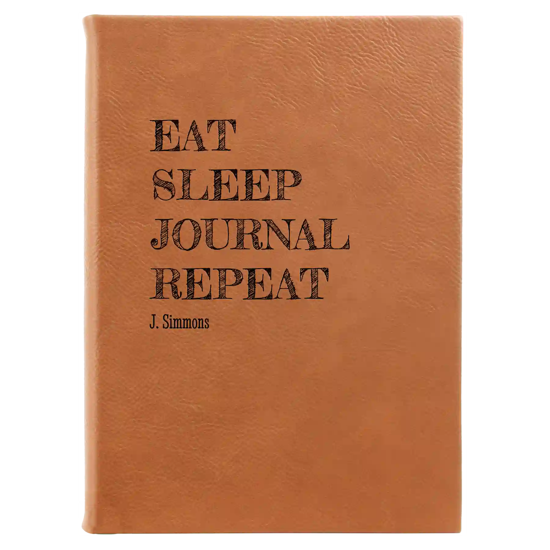 Large rawhide leatherette sketch book laser etched with 'Eat Sleep Journal' design