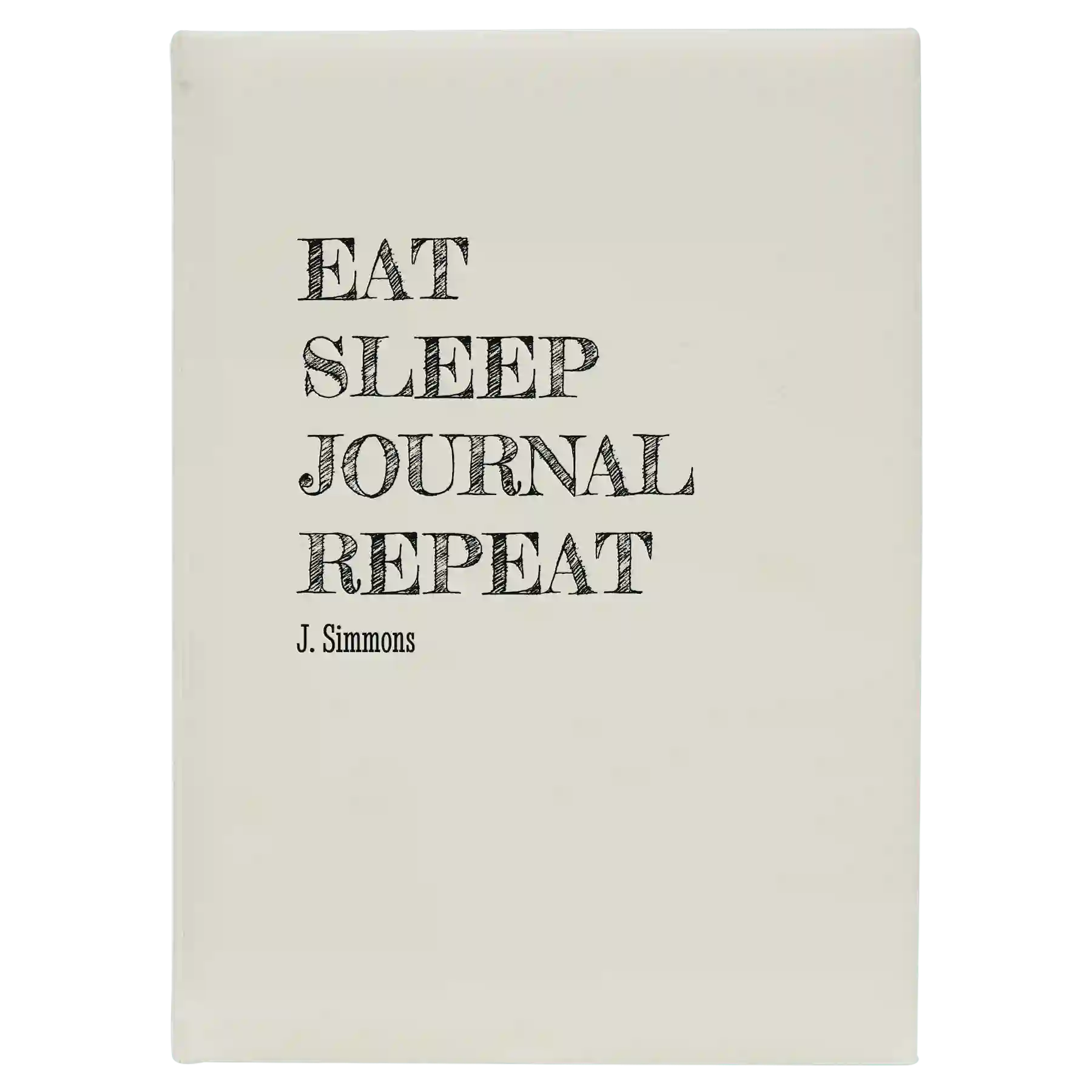 Large white leatherette journal laser etched with 'Eat Sleep Journal' design