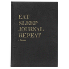 Large black/gold leatherette sketch book laser etched with 'Eat Sleep Journal' design