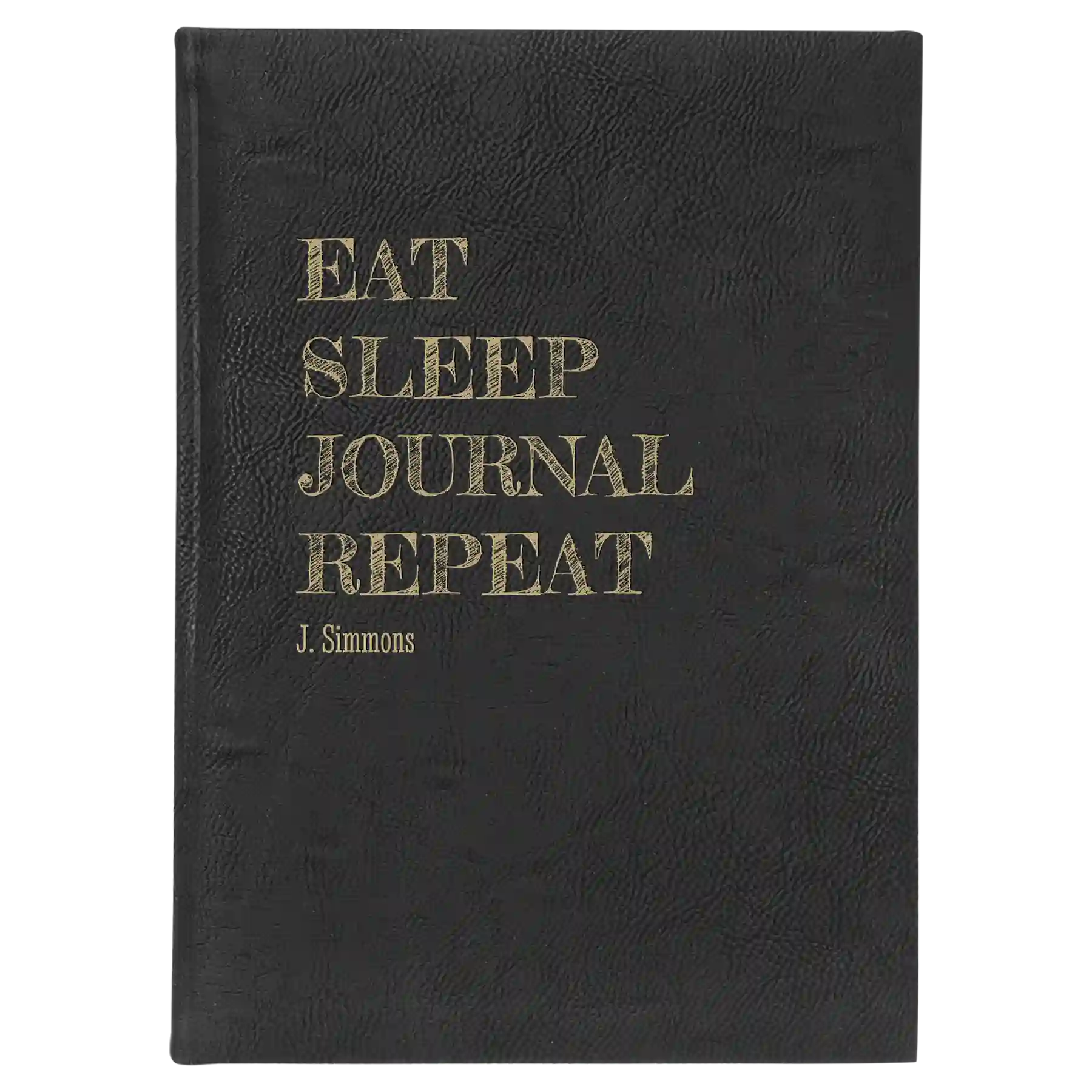 Large black/gold leatherette sketch book laser etched with 'Eat Sleep Journal' design