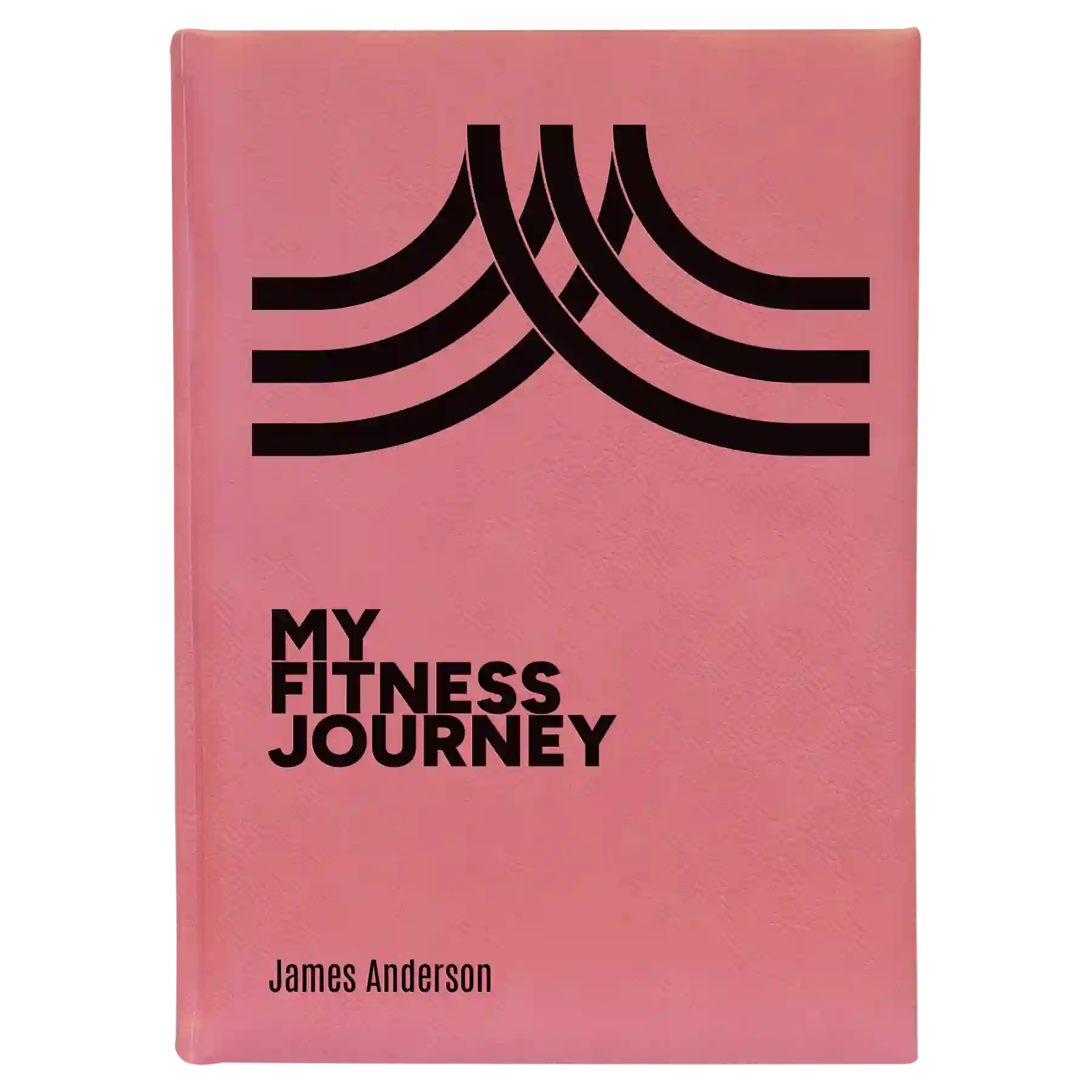 Large pink leatherette sketch book laser etched with 'Fitness Journey' design